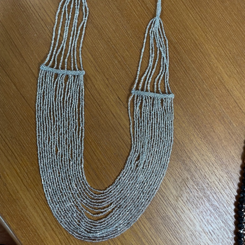 Beautiful Long Multi-Strand Clear Beaded Necklace